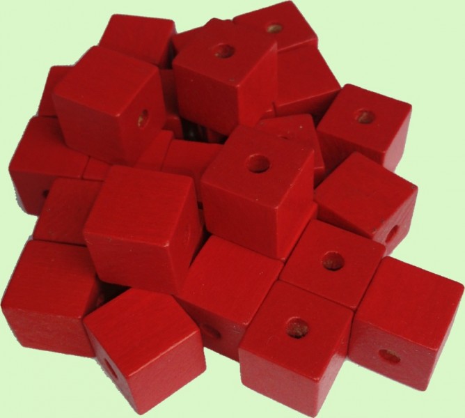 dřevěné kostky červené, 14mm - korálky